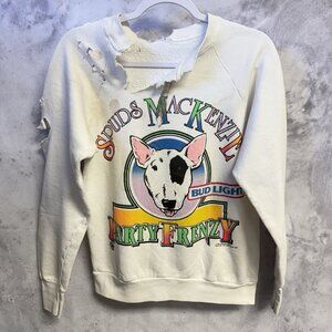 Vintage 80s Bud Light Spud Mackenzie Dog Sweatshirt Small 18x23 Thrashed